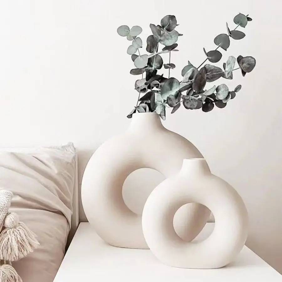 Ceramic Vases Set of 2,Modern Vases for Home Decor, White Boho Vases for Living Room Kitchen Mantle Bedroom Dining Table Office Farmhouse Decorative Vase for Decor
