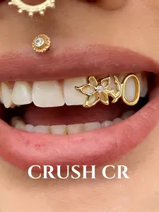 1pc Floral Design Grills, Gold/Silver-Tone Dental Accessory with Zircon, Glam Hip Hop Accessory, Suitable For Streetwear & Statement Looks, Gift For Fashion Enthusiasts (Unique Craft, Actual Item May Vary)