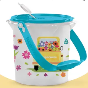 Home & Kitchen Floral Print White Kitchen Canister Jar - Blue Handle & Lid, Leak-Proof Large Food Storage Container