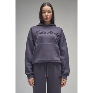 Kaiia Studio Script Logo Oversized Hoodie Dark Grey