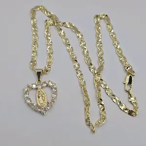 VIRGEN DE GUADALUPE/ VIRGIN MARY  beautiful necklace gold-plated regular style 18"inches 24"inches available clear stone's