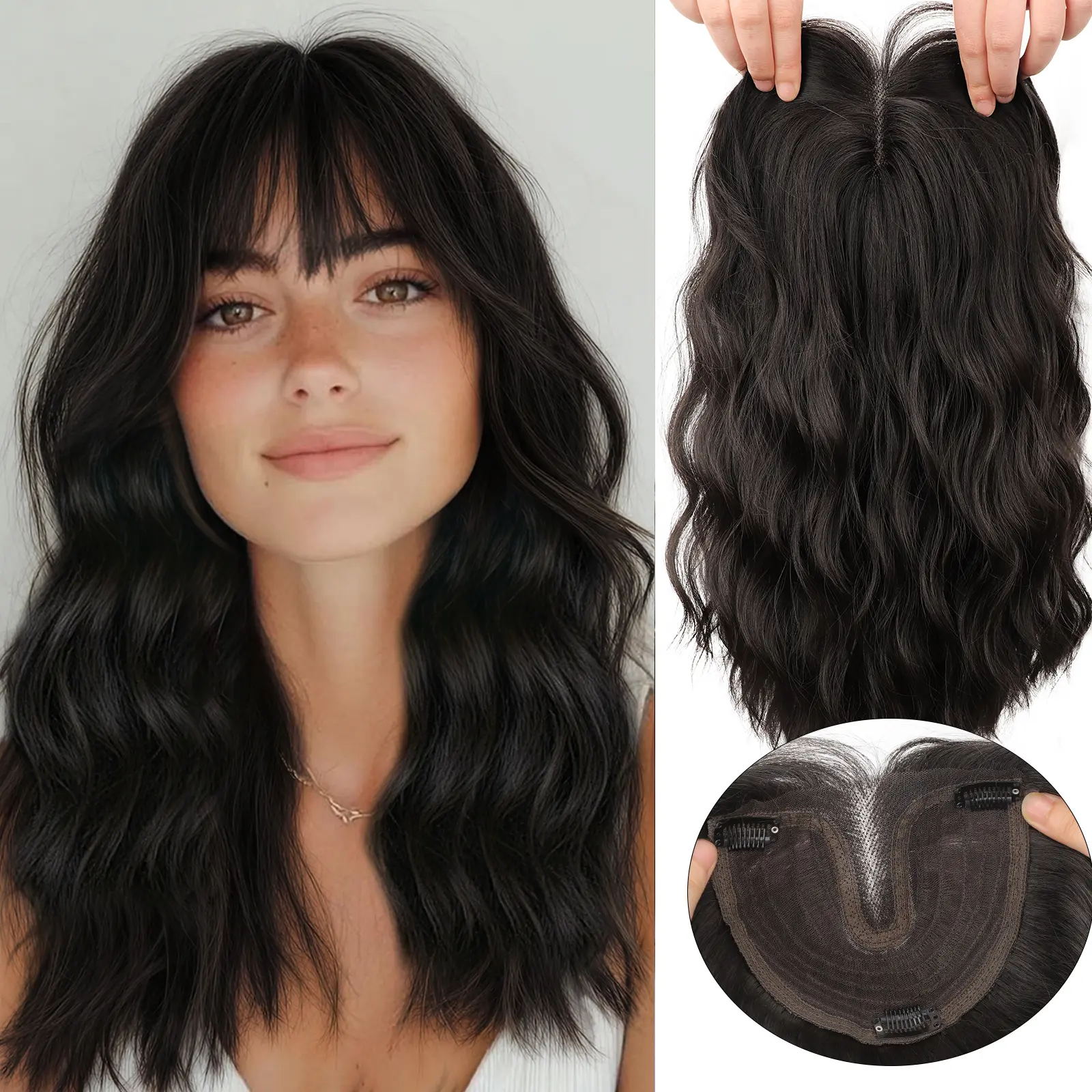 ORSUNCER 18 Inch Hair Topper for Women, Natural-Looking Wiglet for Thinning Hair, Lightweight Volume Hairpiece, White Hair & Root Cover