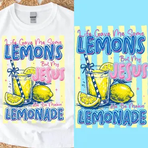 "The Lemonade Given By Jesus" DTF Transfer - Summer Fun - Suitable For Crafting T-shirts, Bags & Fabric Decor, Washable And Long-Lasting Iron-On Transfer Stickers, Funny Jesus Lemonade Christian Humor Heat Transfer Stickers