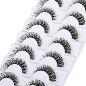 False Eyelashes Wispy Natural C Curl Strip Lashes Transparent Lash Bands Fluffy Cat Eye Lashes 7 Pairs by, Faux Mink Lashes, Makeup