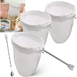 Thai  Filter Stainless Steel - with 2 count Replacement Coffee  Filter Bags+1 Mixing Bar Spoon, 5.4" Large Thai   Strainer with Handle & Zipper,  Coffee Strainer