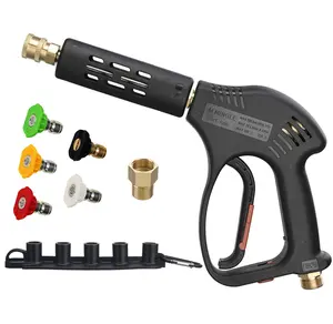 M MINGLE Short High Pressure Power Washer Lance, 5000 PSI Handheld Water Spray Tool, M22 Fitting, 5 Nozzle Tips, Hot & Cold Water Replacement Car Wash Kit