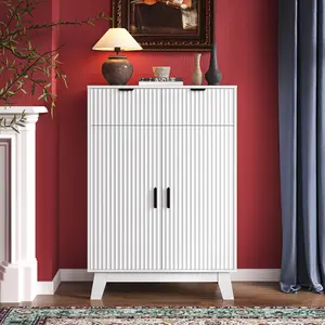 Shoe Cabinet Storage for Entryway, 4 Tier Fluted Shoe Storage Cabinet with 2 Drawers, Narrow Hidden Shoe Organizer with Adjustable Shelves, Freestanding Shoe Rack for Entryway, Hallway, Oak