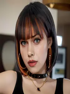 Bob Wig with Bangs, 12 Inch Peek-A-Boo Color Short Bob Wig for Women, Daily Costume Wigs, Light Yaki Straight Synthetic Hair