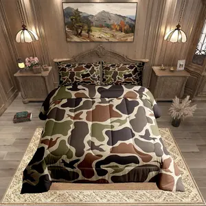 Duck Hunting Comforter Set,Army Camo Bedding Set,Boys Green Camouflage Military Comforter,Wild Woodland Duvet Set,Farmhouse Lightweight Room Decor