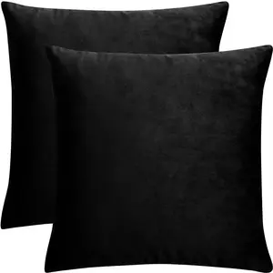 PiccoCasa 2 Pcs Soft Velvet Throw Pillow Covers, 16 x 16 Inch, Solid Decorative Cushion Covers for Sofa Couch Bed Chair Car Seat Home Decor, Black