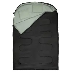 Double Sleeping Bag For Adults Mens With Pillow, XL Queen Size Two Person Sleeping Bag For All Season Camping Hiking Backpacking 2 Person Sleeping Bags For Cold Weather & Warm