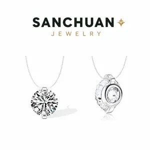 STUDIO Invisible 1-3CT Clear Nylon Thread Necklacevvs Synthetic Moissanite Necklace in 925 Sterling Silver Birthday Mother's Day Gift for Men Women Wedding Invisible Necklace