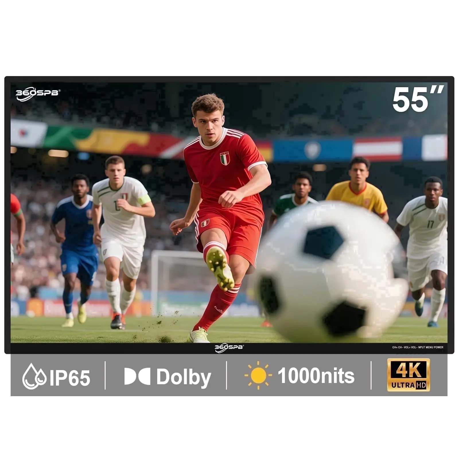 Pyimgus 55“ Outdoor TV, 4K Outside TV, 1000nits Outdoor Television, IP65 Waterproof TV, Smart TV with Voice Assistant Remote, Compatible with Dolby