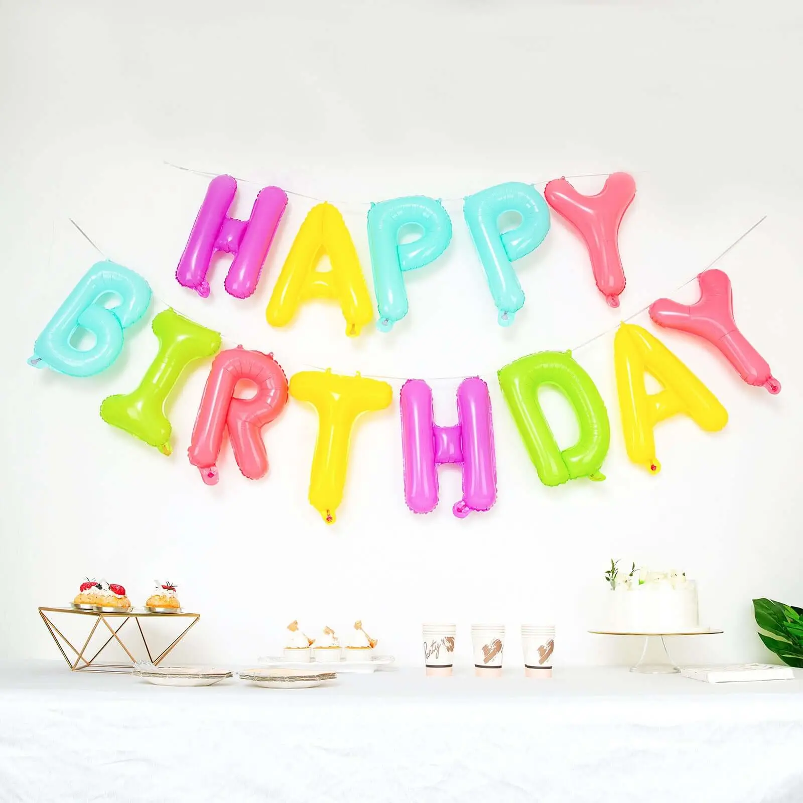 13" Inflate-Easy Colorful Mylar Foil "Happy Birthday" Letter Balloon Banner Set with Tape, Blow Up Balloons for Balcony Decor, Ready-To-Use Festive Party Supplies to Celebrate Special Moments