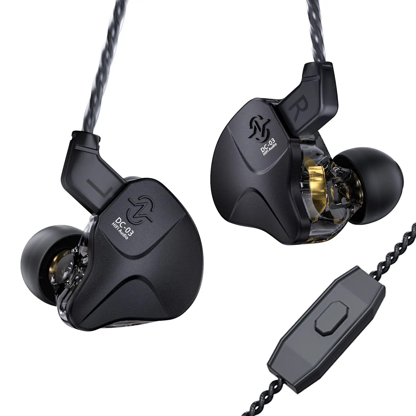 CCZ DC03 Wired Gaming Earbuds Electronic Headset - 3.5mm Headphones Jack IEM Earphones, 1DD HiFi, Detachable Cable, Deep Bass, Noise Isolating, Mic, Black, Tablet Compatible, Manufacturer Warranty, Non-Water Resistant, Wired Earphones