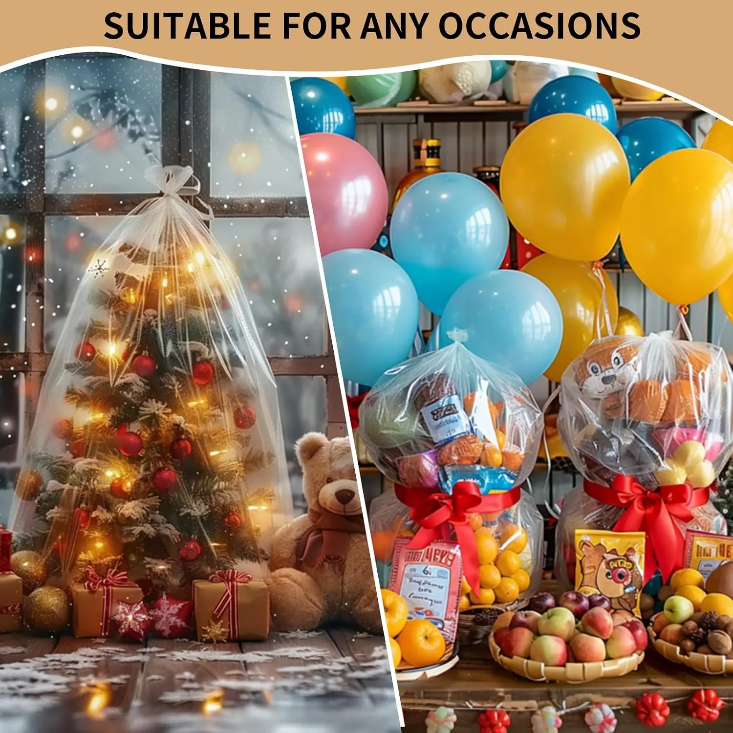 6PCS 2.5 Mil Thick 40x50 Inch Jumbo Clear Cellophane Bags, Office & Gift Wrapping Storage Bags for Gift Baskets, Birthday Events