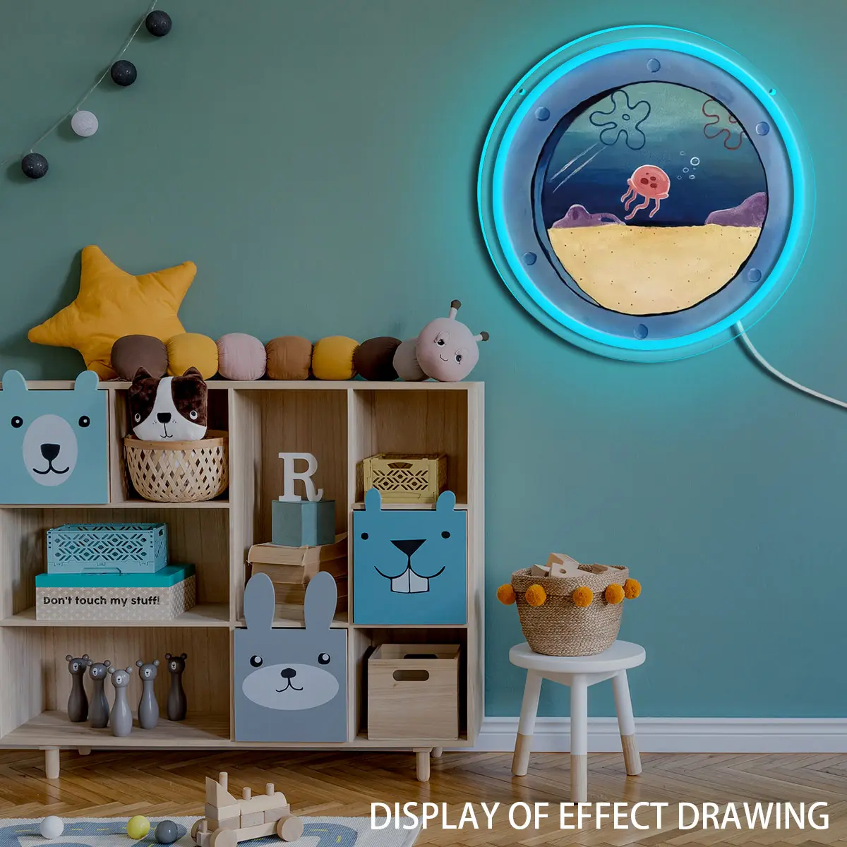 Ocean World Acrylic Porthole LED Lighted Neon Sign - Interior Mood Lighting, USB-Powered Wall Decor for SpongeBob Fans, Father's Day Gift