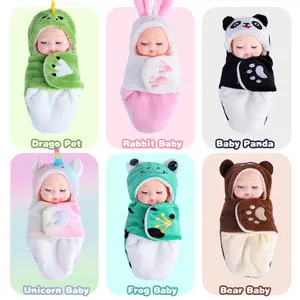 6 Mini-Sized Sleep Simulation Rebirth Dolls with Interchangeable Sleepwear Sets Soft PVC Material Perfect for Parties Birthdays Girls Children Festivals Cute Animal Dolls