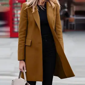 Women’s Autumn/Winter Trench Coat Suit Coat, Single-Breasted Long Blazer Jacket