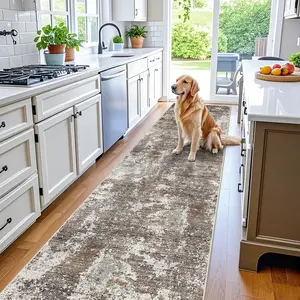 3x20 ft Extra Long Hallway Runner Rug - Non-Slip Washable Floor Runner with Rubber Backing, Modern Low Pile Thin Wide Carpet for Entryway, Kitchen, Living Room (Brown Beige, 3x20)