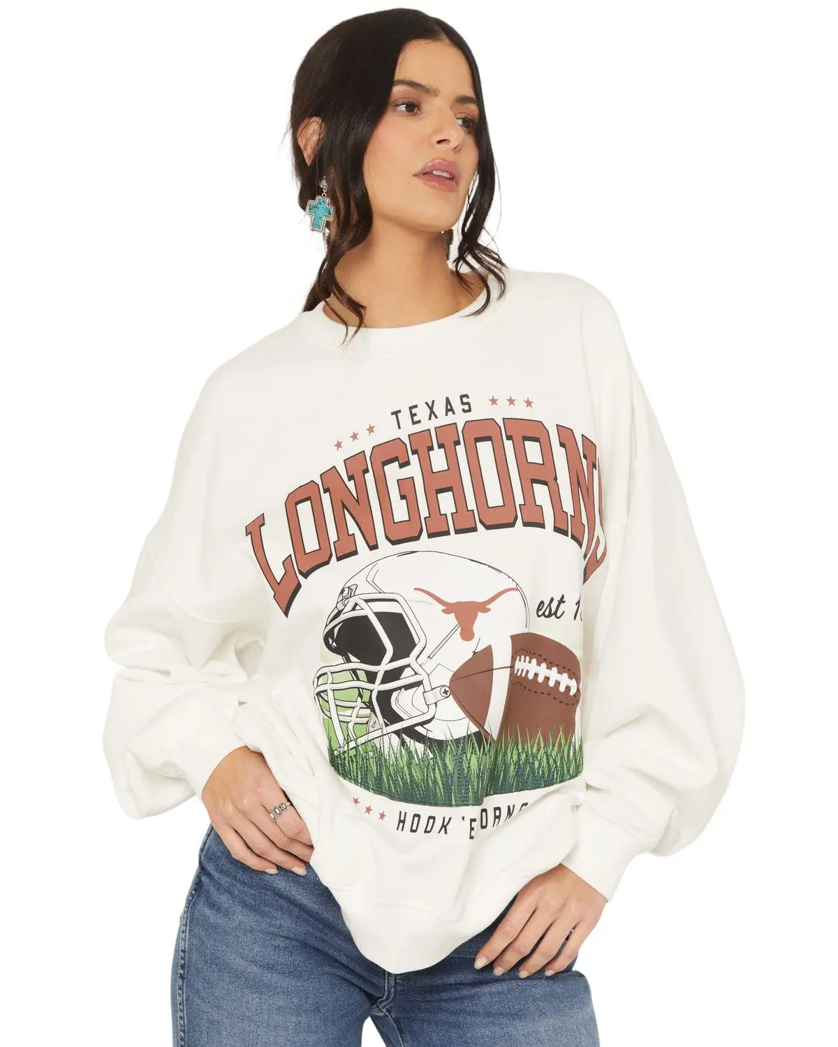 Gameday Women's Women'S Texas Longhorns Helmet Embroidered Graphic Crewneck - Texs-Malonemm-Ofc405