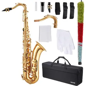 VEVOR Straight Soprano Saxophone, B Flat, Brass Saxophone Beginner Kit with Carrying Case, Mouthpiece, Cleaning Cloth Rod, Gloves, Neck Strap, 23 Keys Soprano Sax Kit, for Beginners Students, GoldVEVOR Super Brand Day