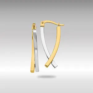 14K Gold Two-tone Hinged Tube Earrings - Model PRE339