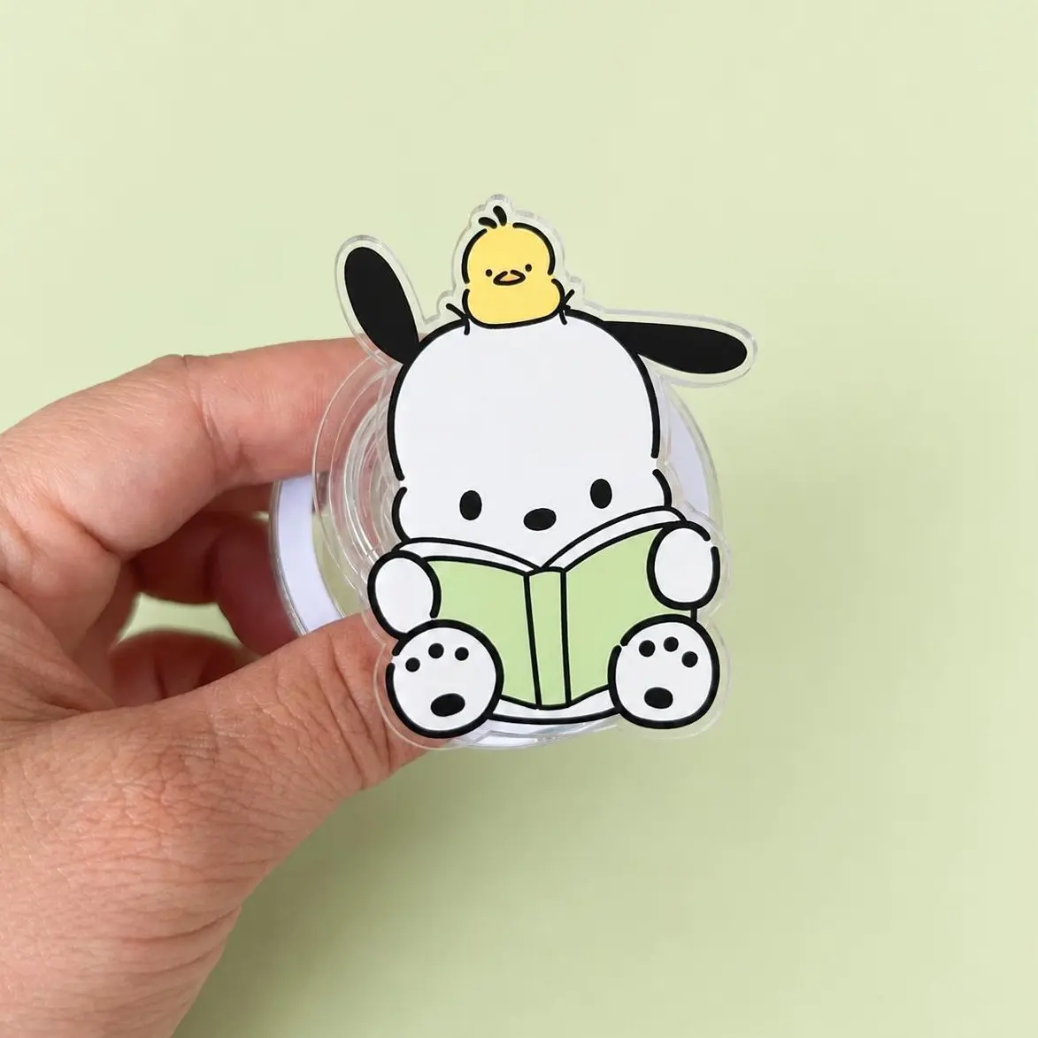 Cute Reading Pochaco MagSafe Phone Grip - Kawaii Dog with Chick Magnetic Phone Holder - Detachable Phone Stand