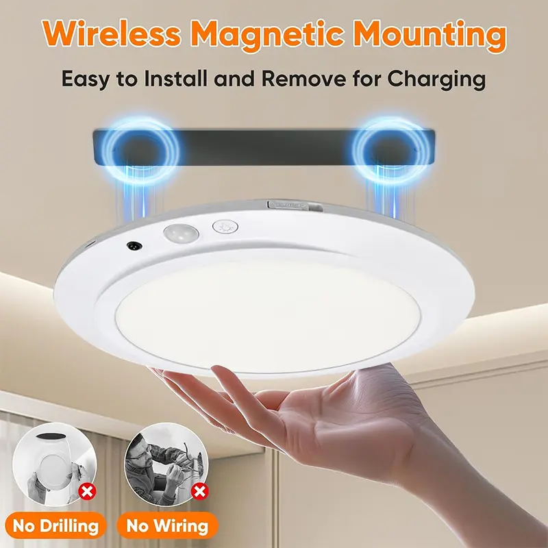 Battery Operated Ceiling Light with Remote, Rechargeable Shower Light Waterproof, Wireless Motion Sensor Ceiling Lights Indoor 3000K/4500K/6500K Dimmable for Bathroom Living Room Closet scenario hallway