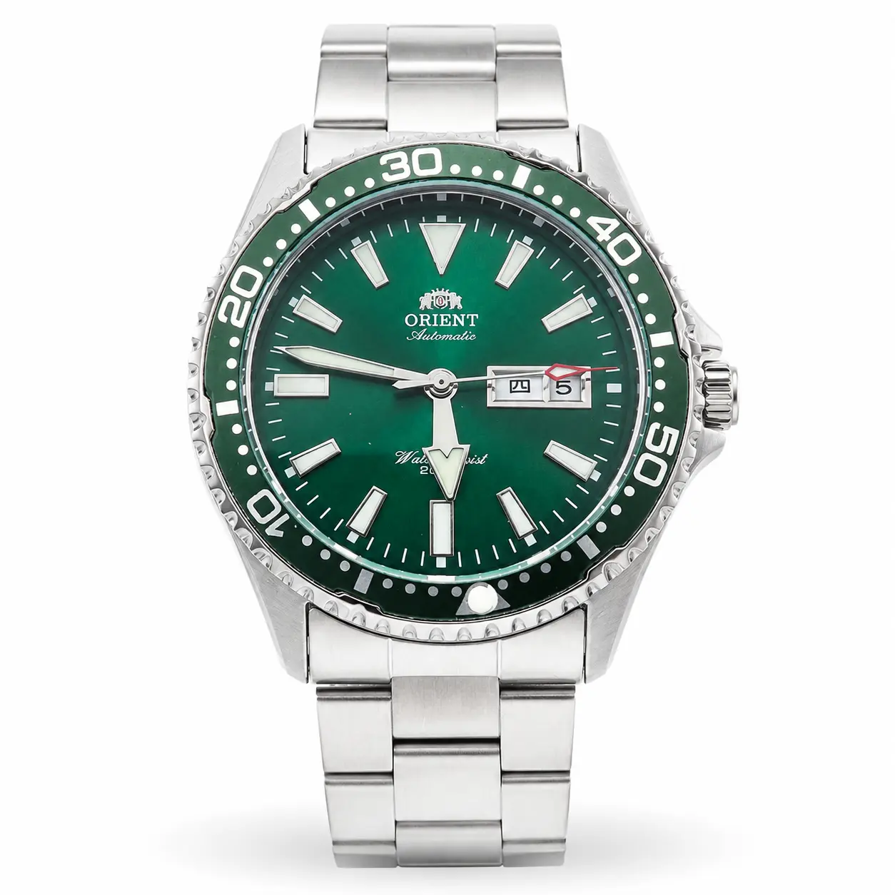 Male Automatic Mechanical Wrist Watch - Modern Green Dial, Luminescent Display, Silver Stainless Steel Strap for Casual Wear