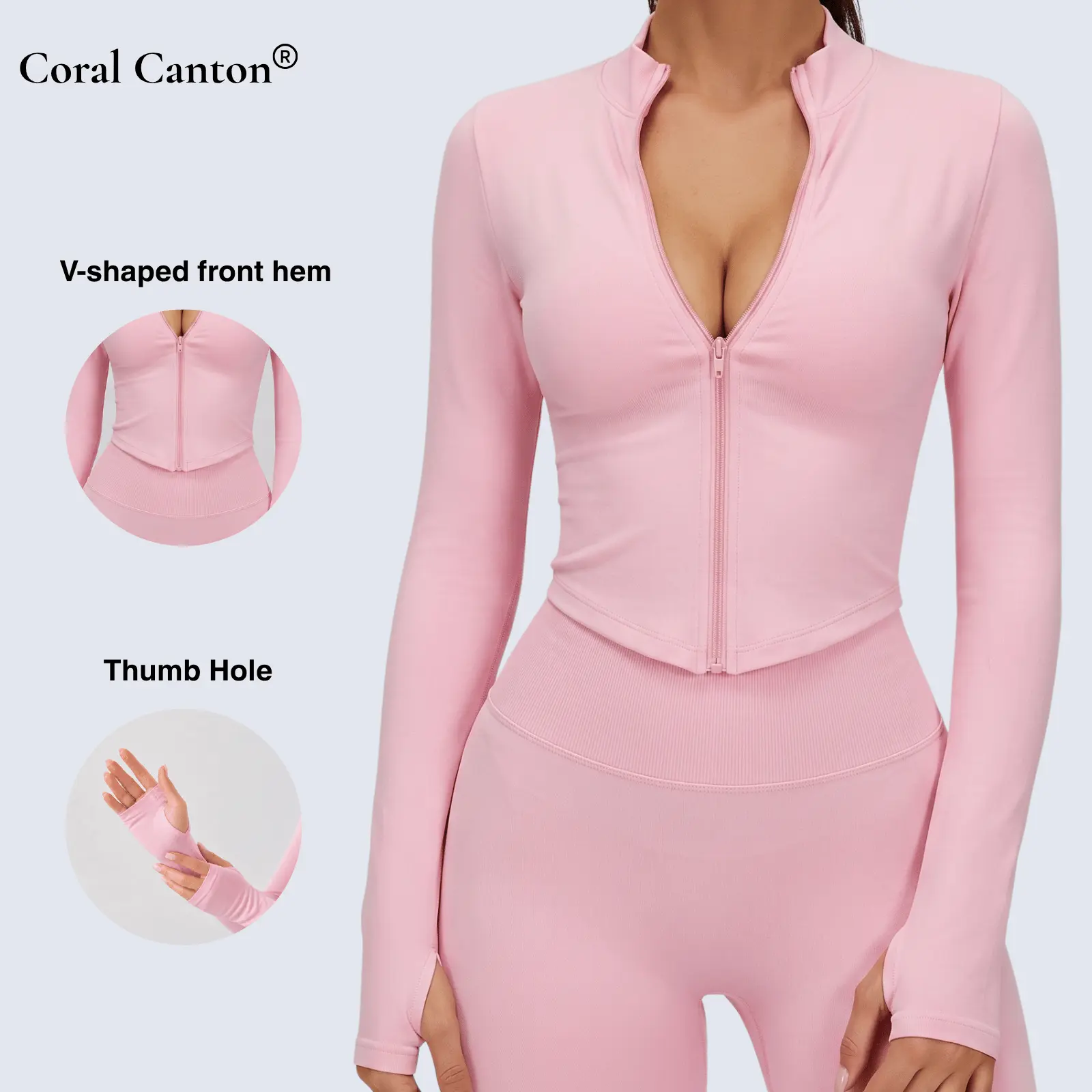 Coral Canton Zip-Up Crop Jacket BackToSchool