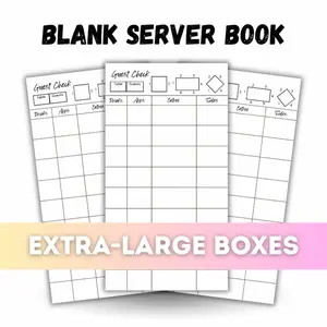 Organized Guest Check Server Notepad with Extra Large Boxes, Server Book for servers and waitresses, Drinks, Appetizers, Entrees, Sides