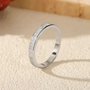 Genuine 925 Sterling Silver Full Moissanite Emerald Cut Eternity Band (Size 5-9)