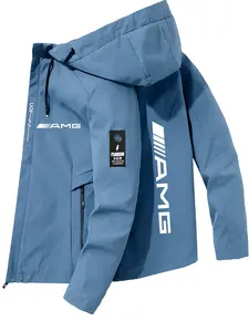 Men's and Women's Fashion Jacket with Amg Letter Print, Zipper Pockets, Casual Hooded Design, Spring & Fall Polyester Coat, Zip Up Coats