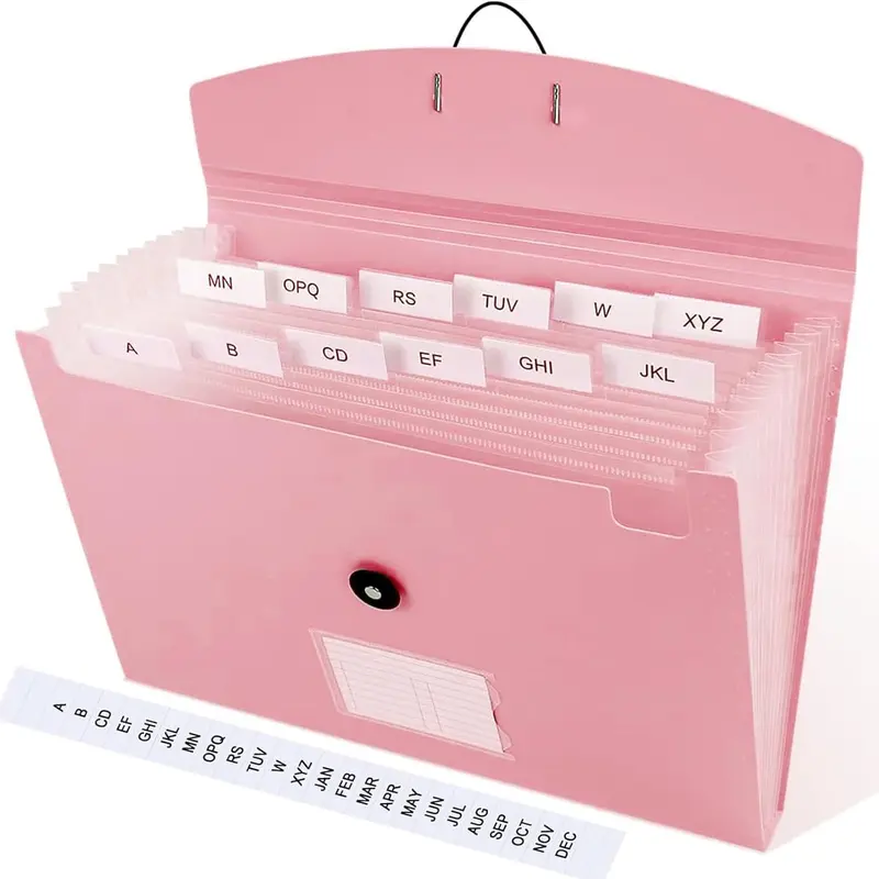 Accordion File Organizer, Pink 13 Pocket Expanding File Folder Organizer for Letter Size/A4 Documents, Expandable Portable Monthly Bill/Receipt Organizer for/Office/School (Black)
