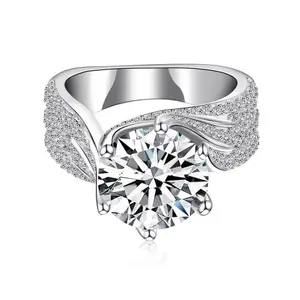 EAMTI 925 Sterling Silver 3CT Round Solitaire Cubic Zirconia Engagement Ring Halo Promise Ring