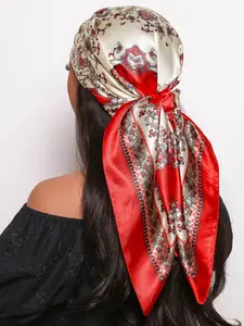 Women's Elegant Floral Print Square Scarf, Trendy Soft Comfortable Head Scarf, Fashionable Hair Accessories for Women & Girls