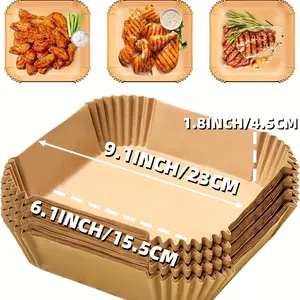 50/200pcs Air Fryer Liners - 8-Inch Unbleached Square Baking Paper Pads, Oil- Non-Stick & Ruffled Edges for Secure Fit - Disposable Kitchen Supplies for Christmas, Thanksgiving, Hanukkah, Halloween, Easter, Holiday Cooking Essentials
