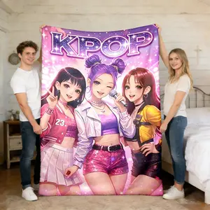 Kpop Girl Group Flannel Blanket, 2D Print, Trendy Korean Design, All-Season Use, Soft and Comfortable, Ideal Gift, Flannel Throw Blanket