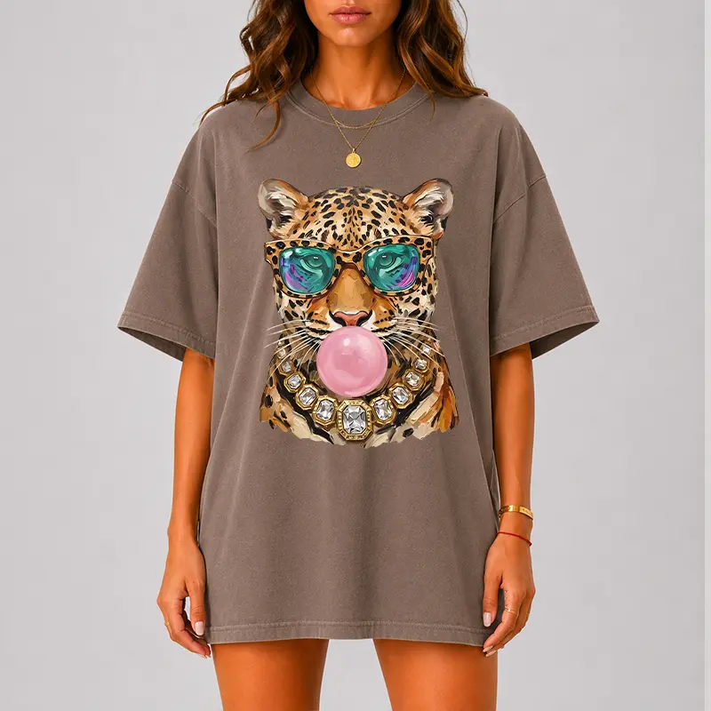 Comfort Colors Leopard Cub Bubblegum Shirt Cute Animal Graphic Tee Heart Sunglasses Fashion T Shirt