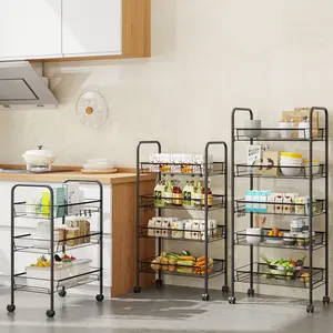 Slim Rolling Gap Storage Cart with Wheels - 3/4/5-Tier Black Utility Cart with Removable Baskets, Space-Saving Home Organizer for Kitchen, Pantry Narrow Spaces