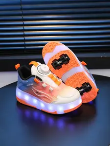 Gradient Glowing Roller Skates, Unisex Button-Release Charging Flash Light Sports Shoes, Anti-Slip Outdoor Leisure Inline Skates
