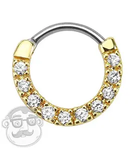 Gold PVD Ten Clear CZ Gem Septum Clicker Ring