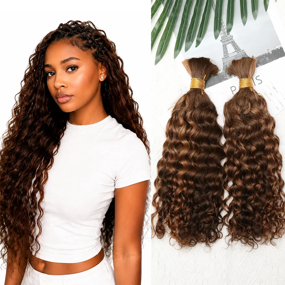 Bulk Human Hair For Braiding Curly Bundles Color 4/30 Boho Braids Knotless Double Drawn 16 18 20 inches