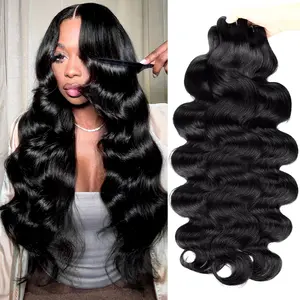 15A Upgraded 100% Premium Raw Human Hair Bundles With 2x6 Lace Closure Body Wave Virgin Human Hair Bundles Straight Hair Quick Weave Salon Quality Human Hair Bundles for Sew in Brazilian Hair Extensions