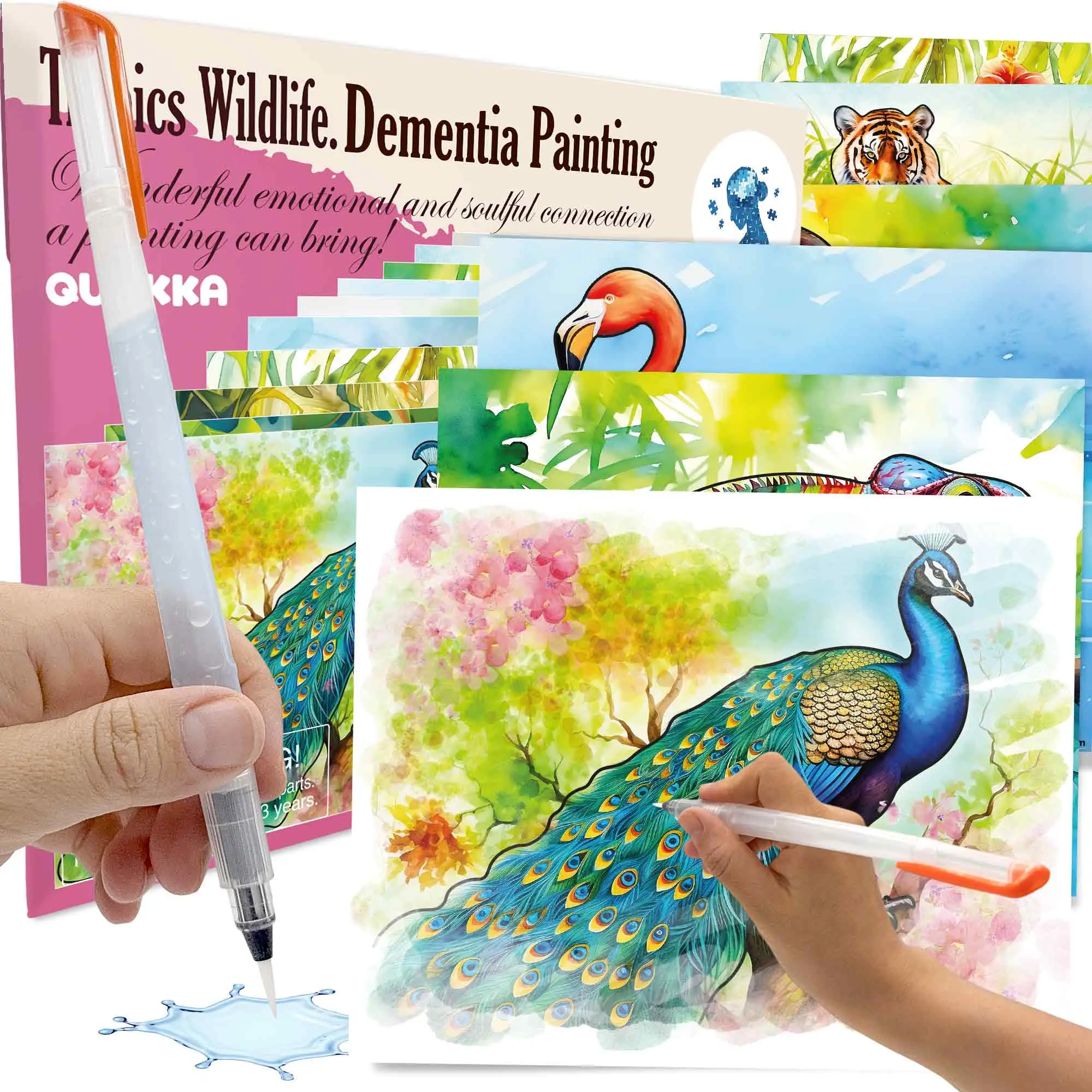 QUOKKA Unisex Reusable Paper Water Painting Set - Dementia Activities for Dementia Patients, Tropical Wildlife Themed Alzheimer’s Arts & Crafts Toy with Reusability Feature for Seniors