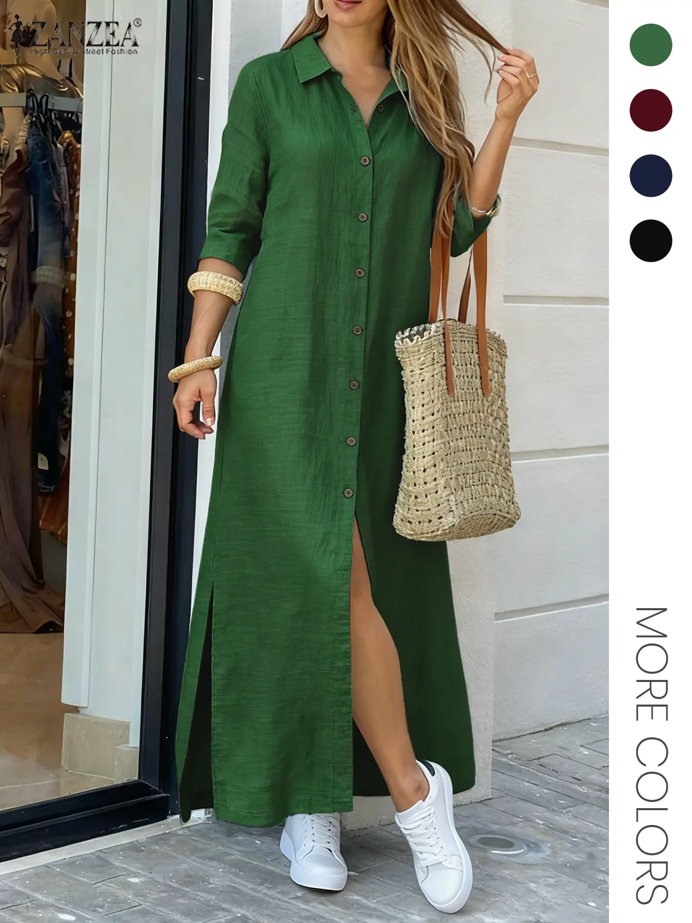 Elegant Women's Loose Fit Breathable Woven Fabric Shirt Dress with Button Front Design, Perfect for Everyday, Casual & Formal Occasions, Stylish Female Clothing Womenswear Casual Fit Chic