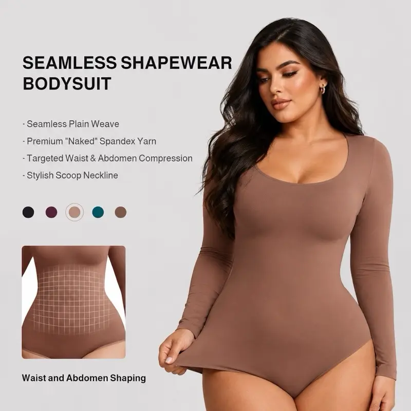 LONG SLEEVE Round Neck Seamless Tummy Control Bodysuit
