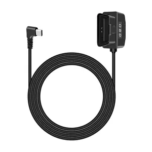 OBD2 Power Cable for Dash Cam,90 Degree Right Angle USB to OBD-II Hardwire Adapter with Switch Button Connector Plug and Play 24 Hours Surveillance/Acc Mode (11.5FT/3.5M)
