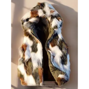 Men's Warm Winter Faux Fur Hooded Vest | Ombre Gradient Sleeveless Jacket Waistcoat for Casual Party & Cosplay